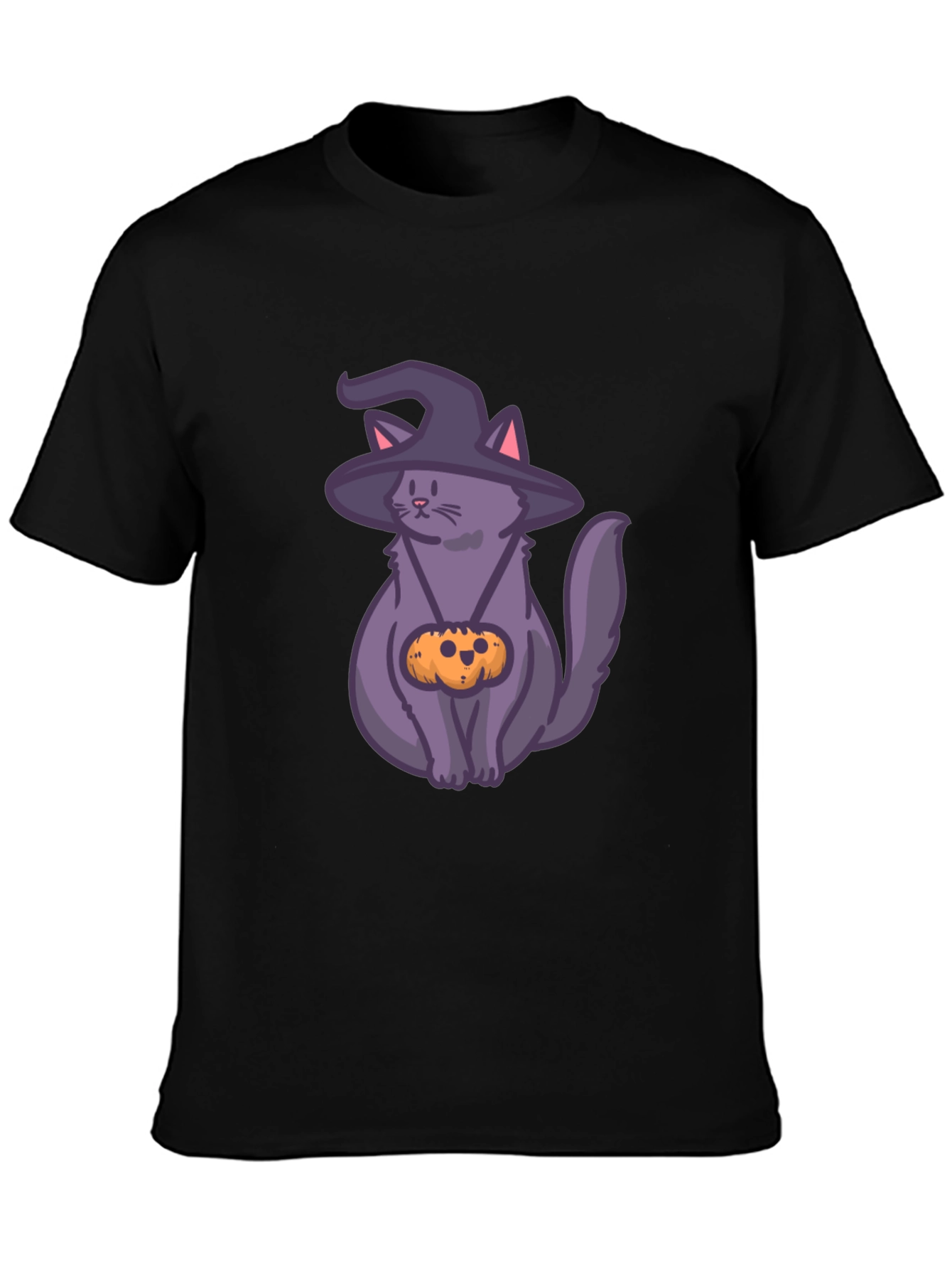 Halloween Cat T-Shirt with Witch Hat & Pumpkin