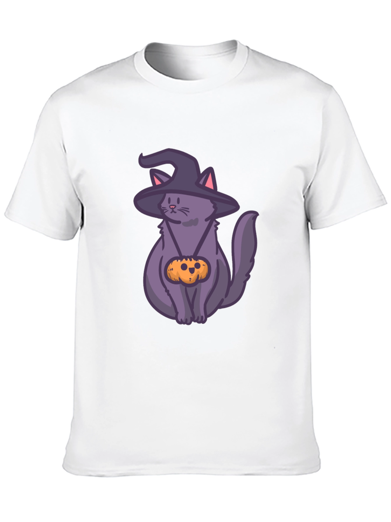 Halloween Cat T-Shirt with Witch Hat & Pumpkin