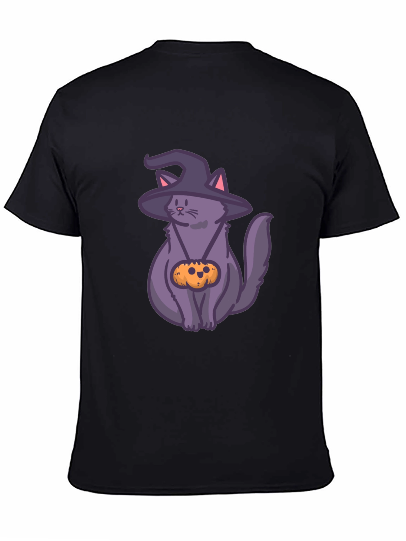 Halloween Cat T-Shirt with Witch Hat & Pumpkin