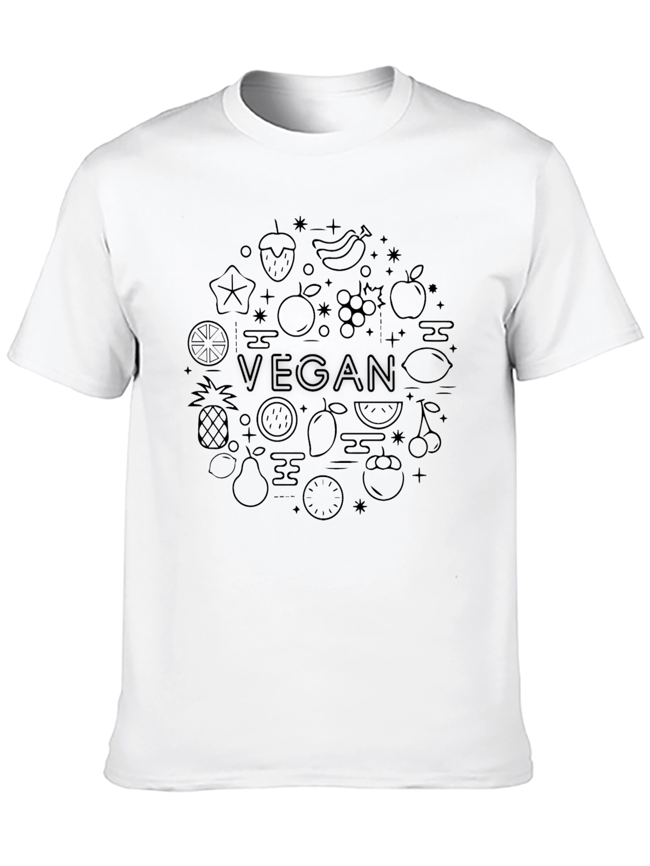 Vegan Fruit Pattern Black T-Shirt