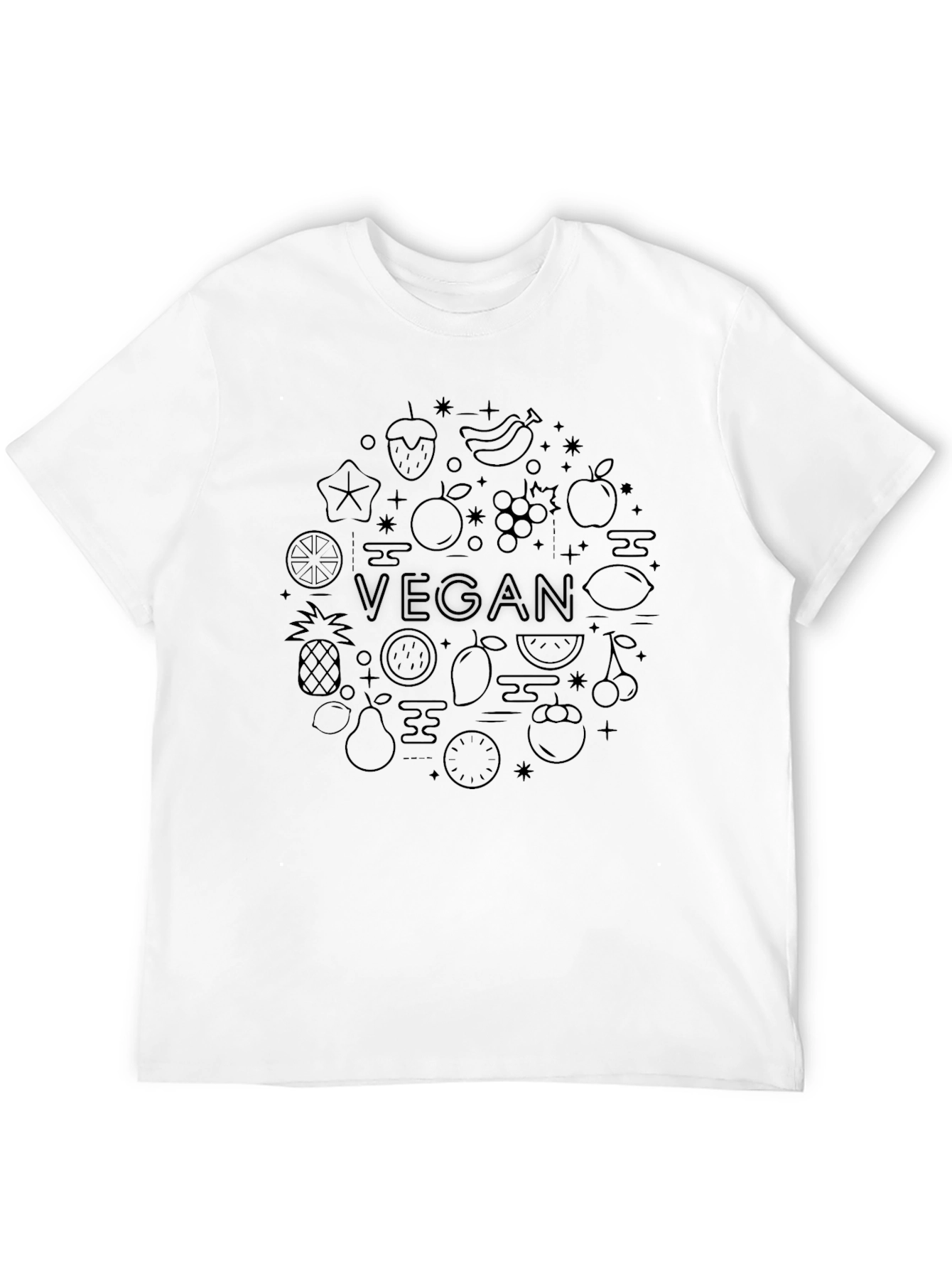 Vegan Fruit Pattern Black T-Shirt
