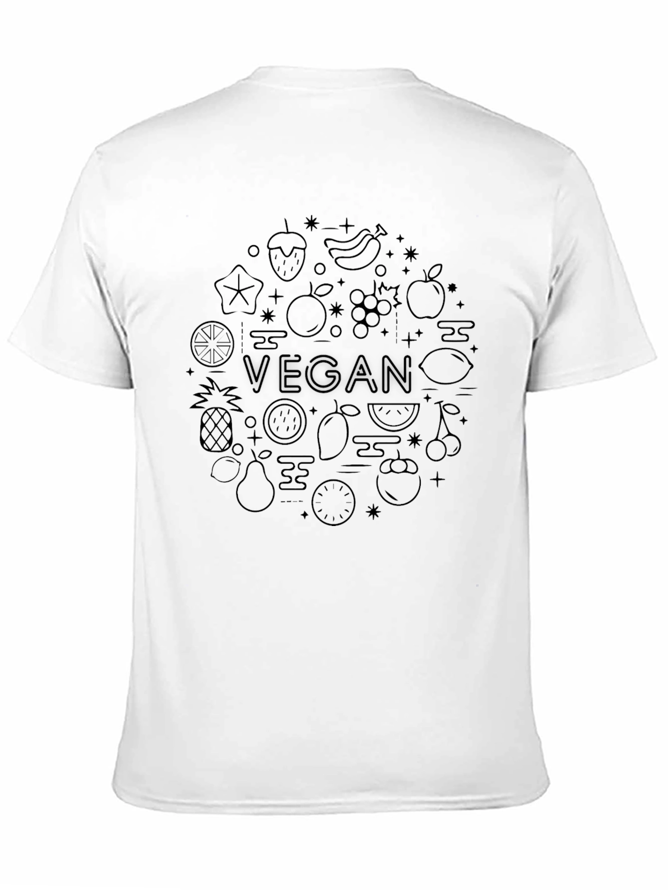 Vegan Fruit Pattern Black T-Shirt