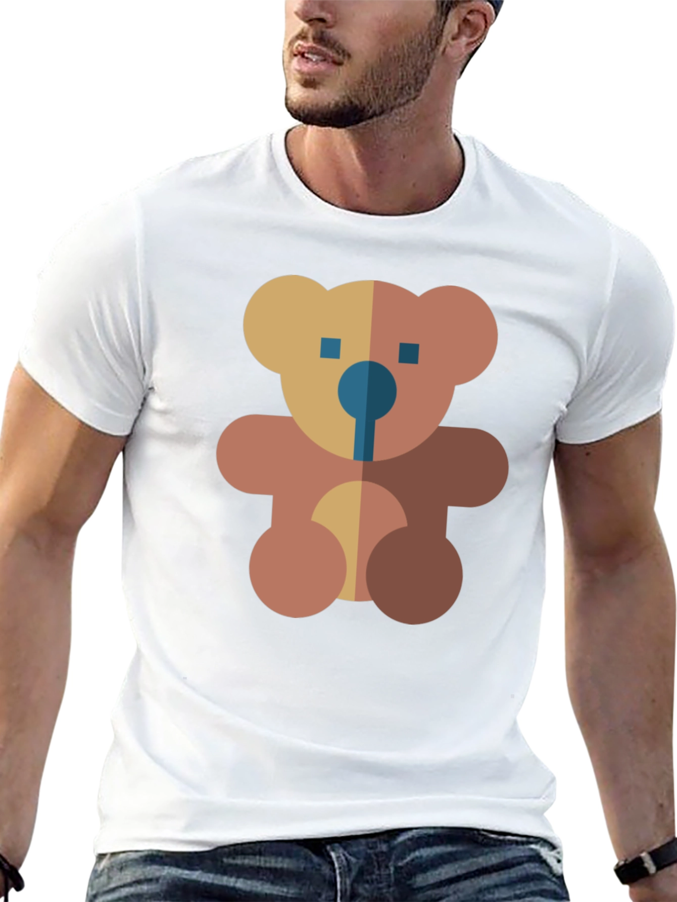 Geometric Teddy Bear Graphic Black T-Shirt