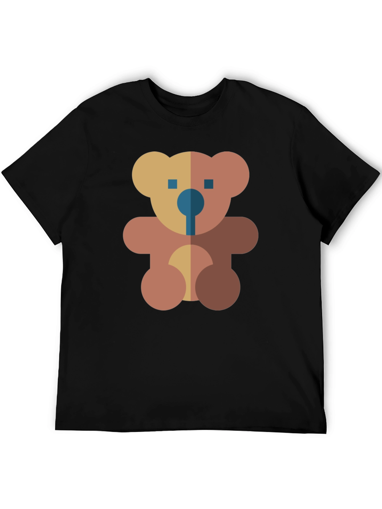 Geometric Teddy Bear Graphic Black T-Shirt