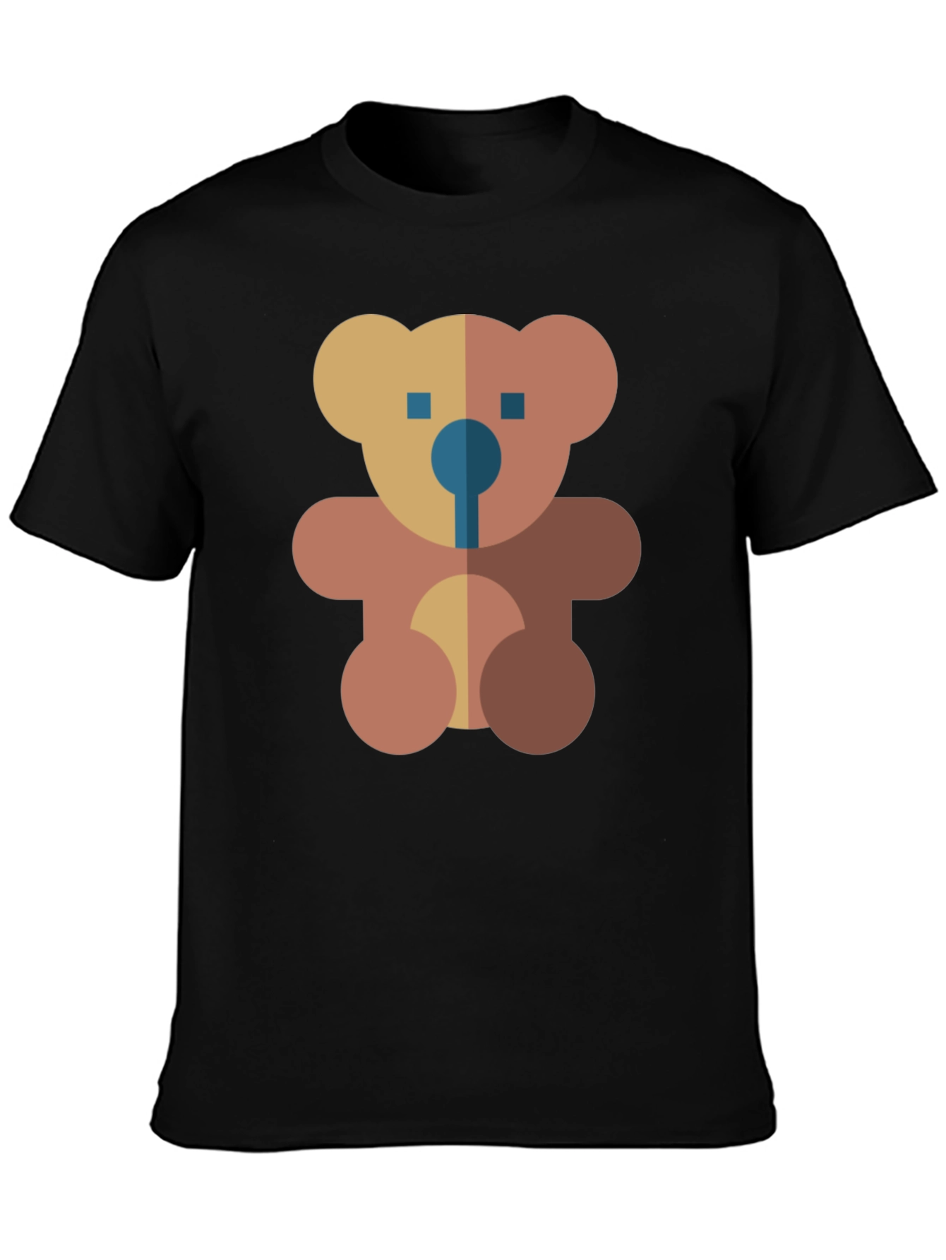 Geometric Teddy Bear Graphic Black T-Shirt