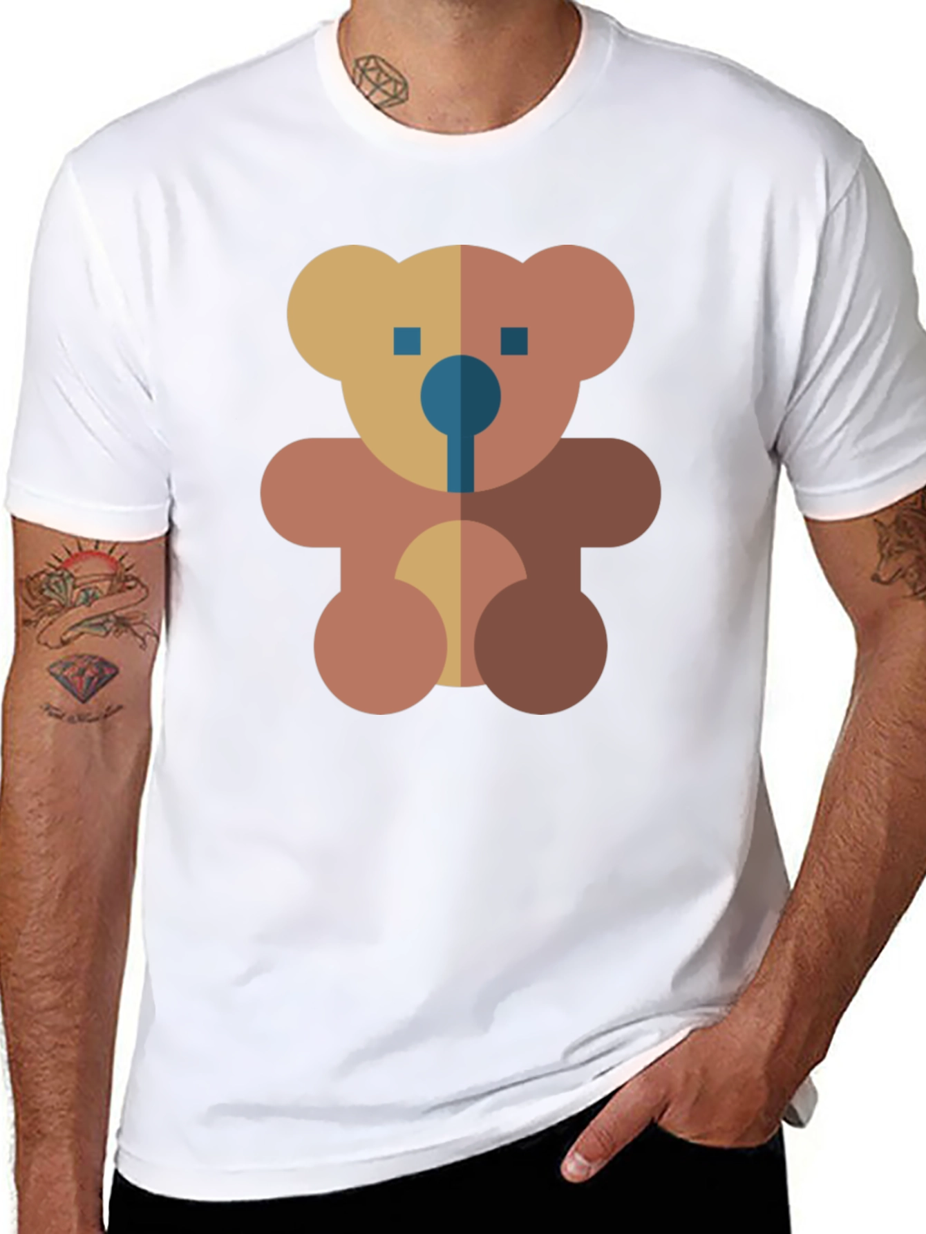 Geometric Teddy Bear Graphic Black T-Shirt