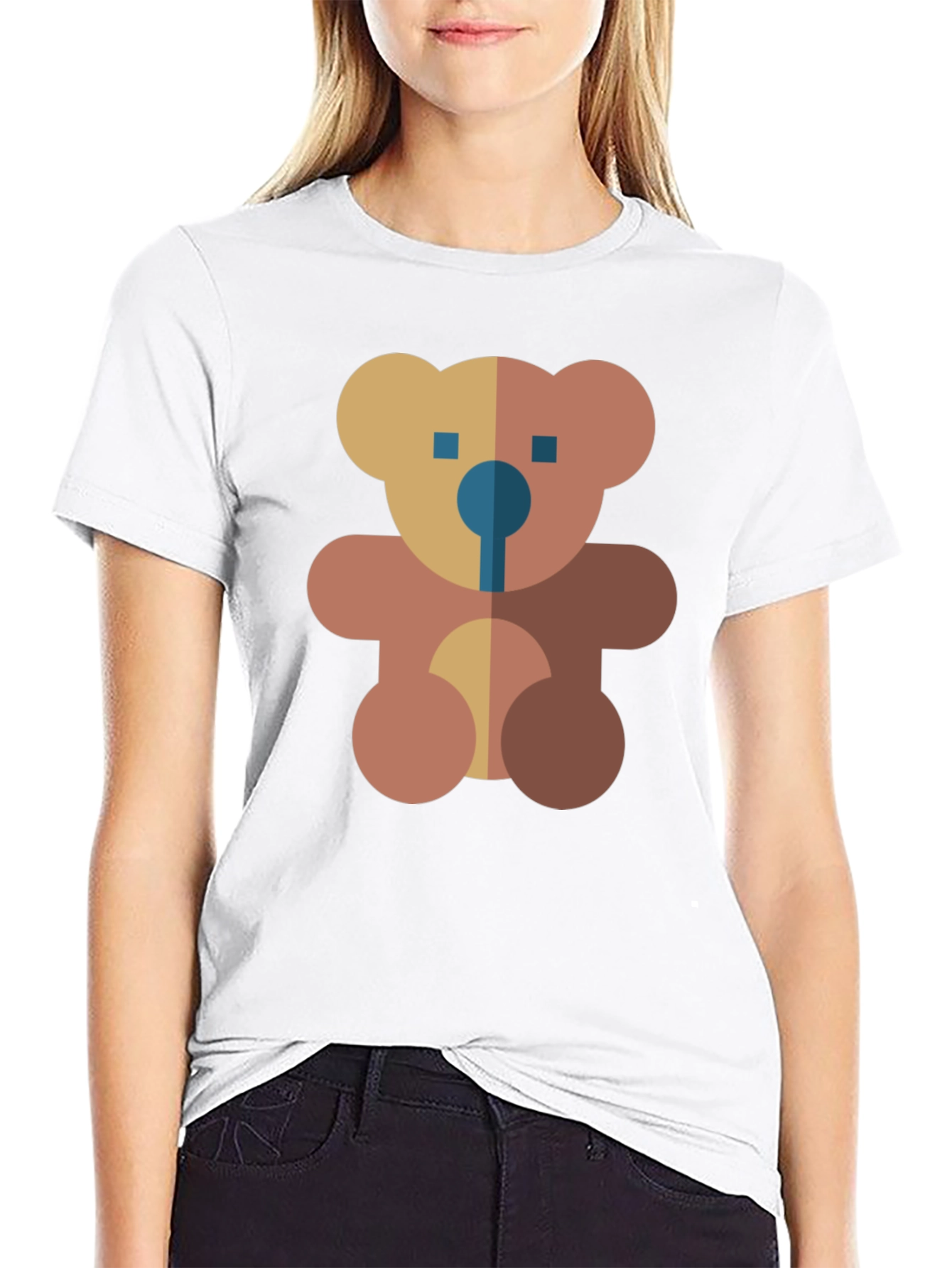 Geometric Teddy Bear Graphic Black T-Shirt