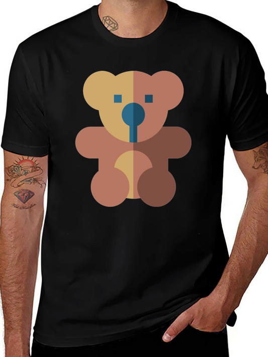 Geometric Teddy Bear Graphic Black T-Shirt