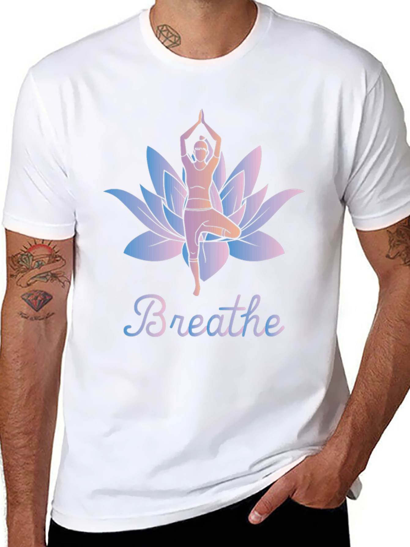 Breathe Yoga Lotus Flower T-Shirt - Mens Graphic Tee