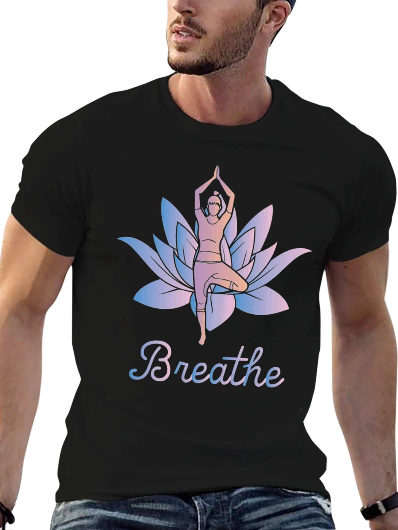 Breathe Yoga Lotus Flower T-Shirt - Mens Graphic Tee