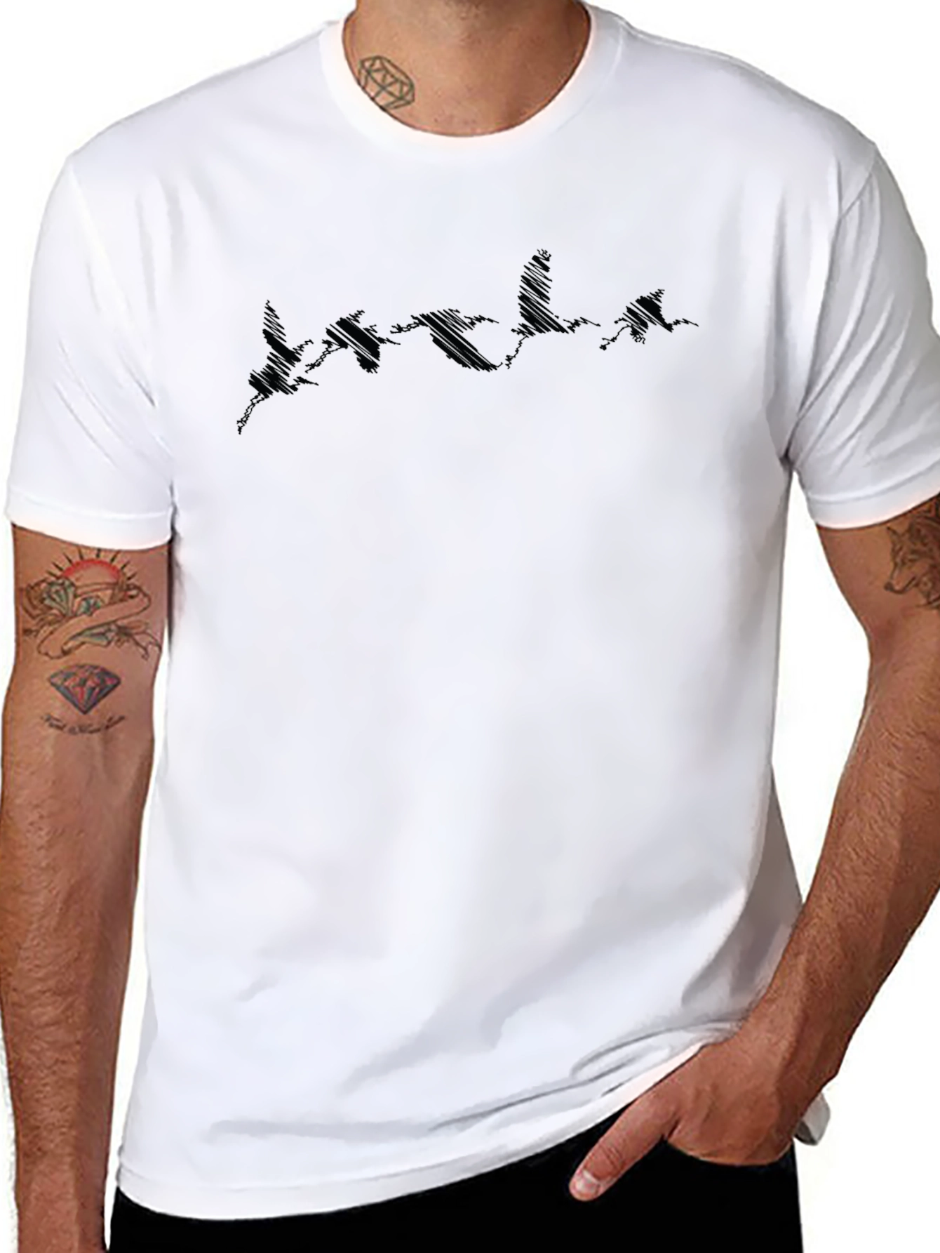 Mens Black Graphic Tee - Flying Geese Design
