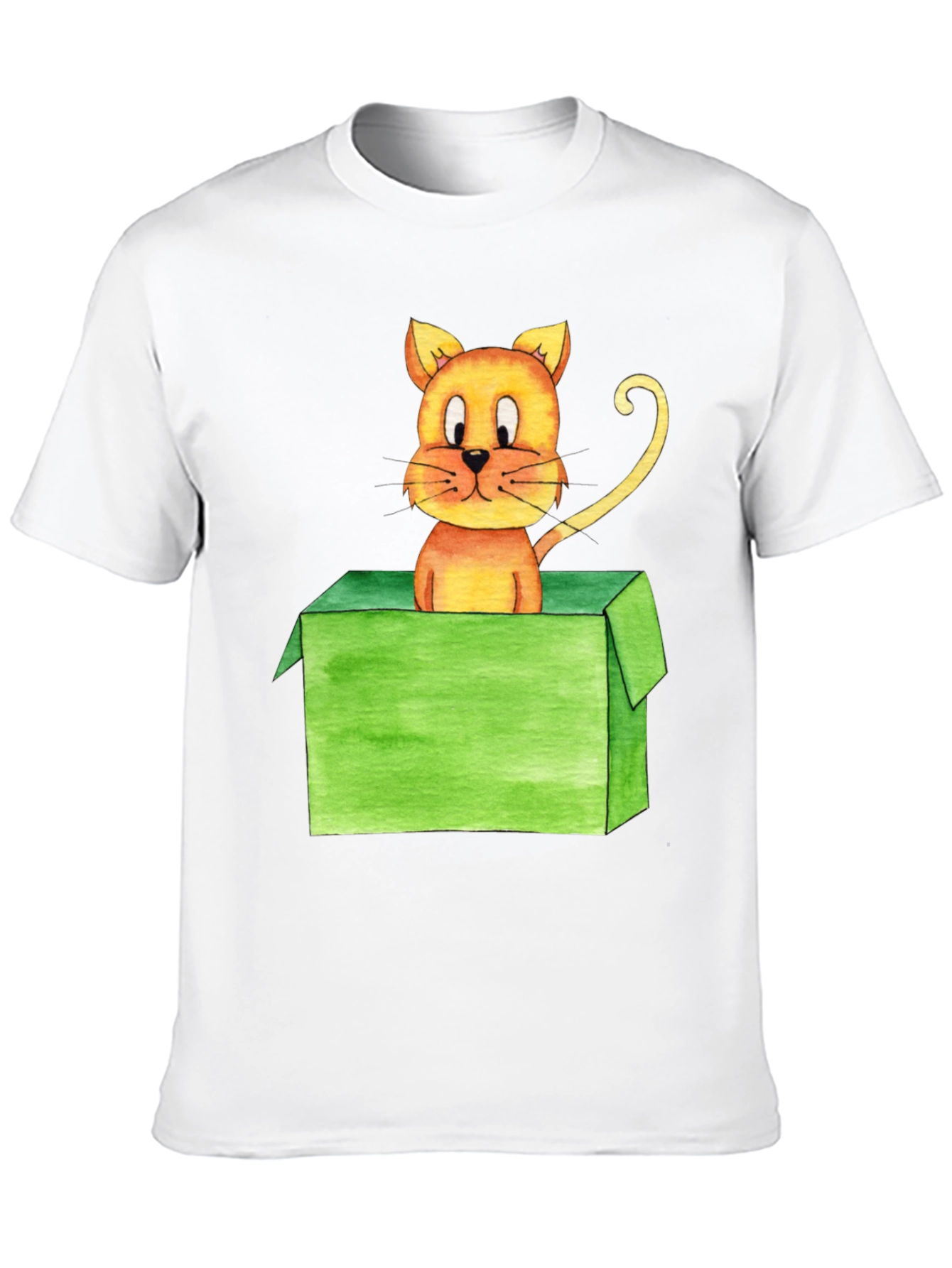 Cartoon Cat in Box Black T-Shirt