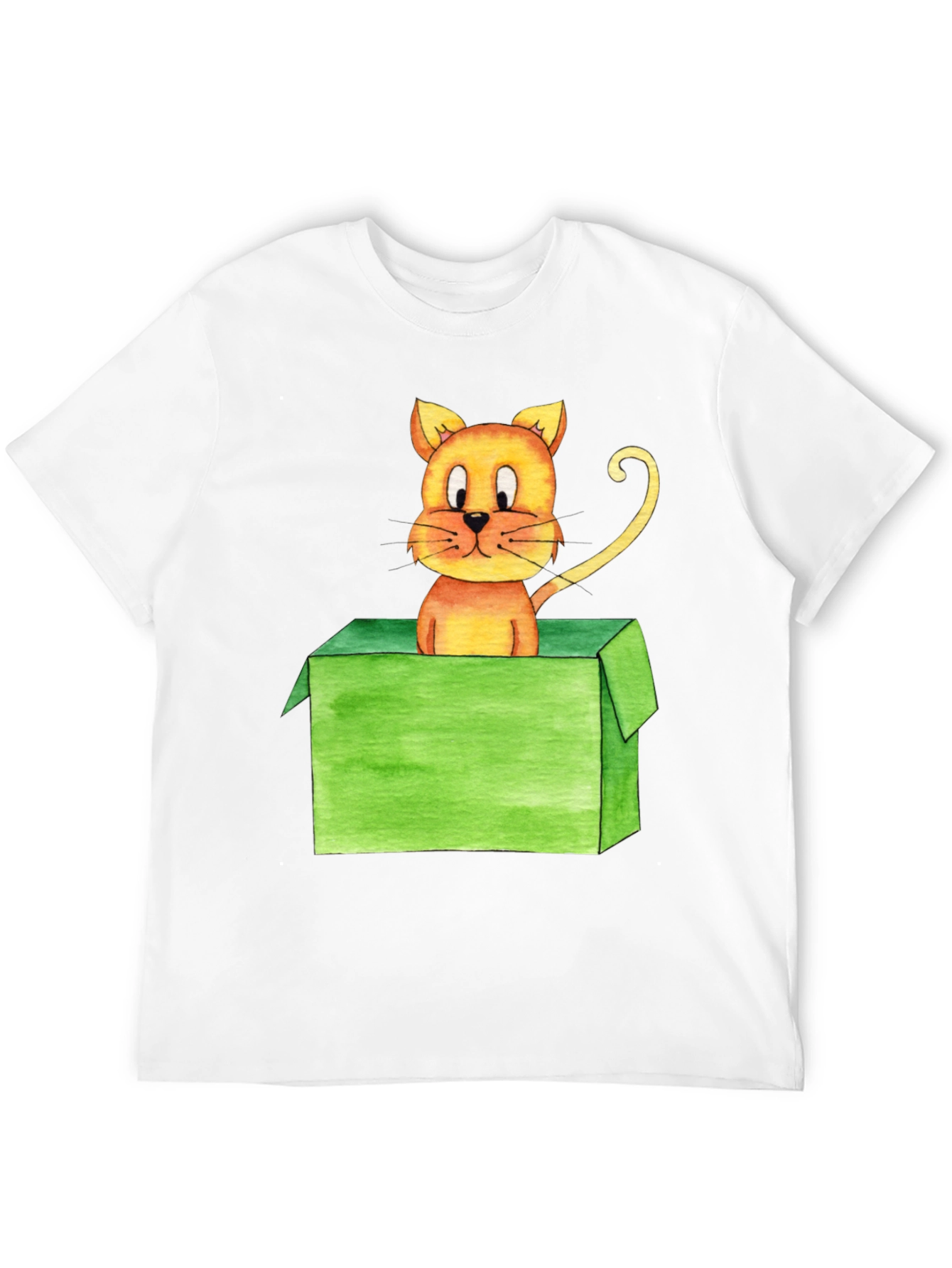 Cartoon Cat in Box Black T-Shirt