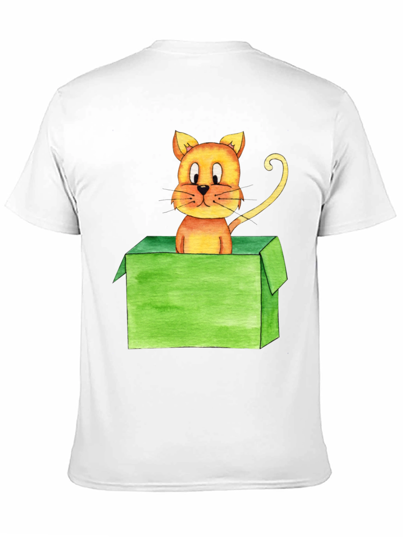Cartoon Cat in Box Black T-Shirt