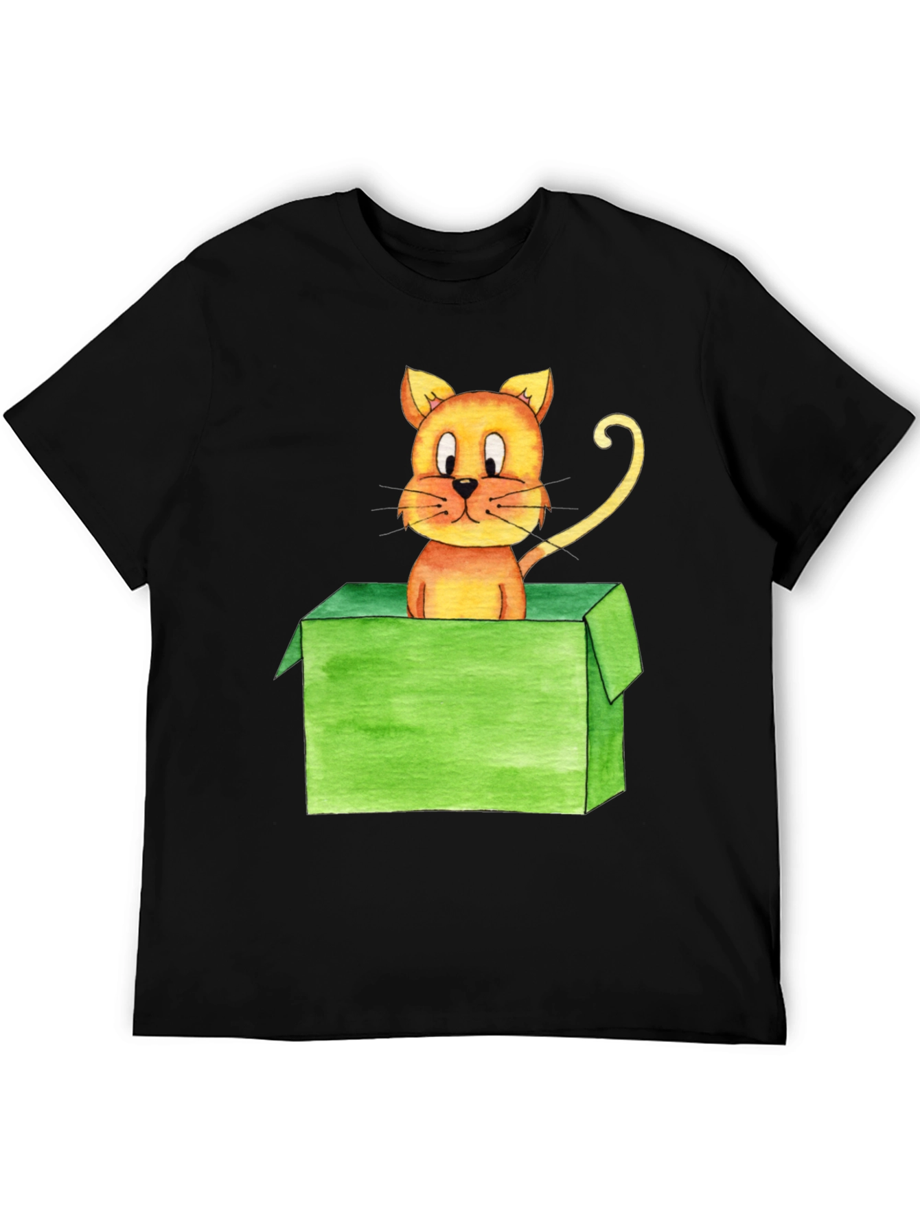 Cartoon Cat in Box Black T-Shirt