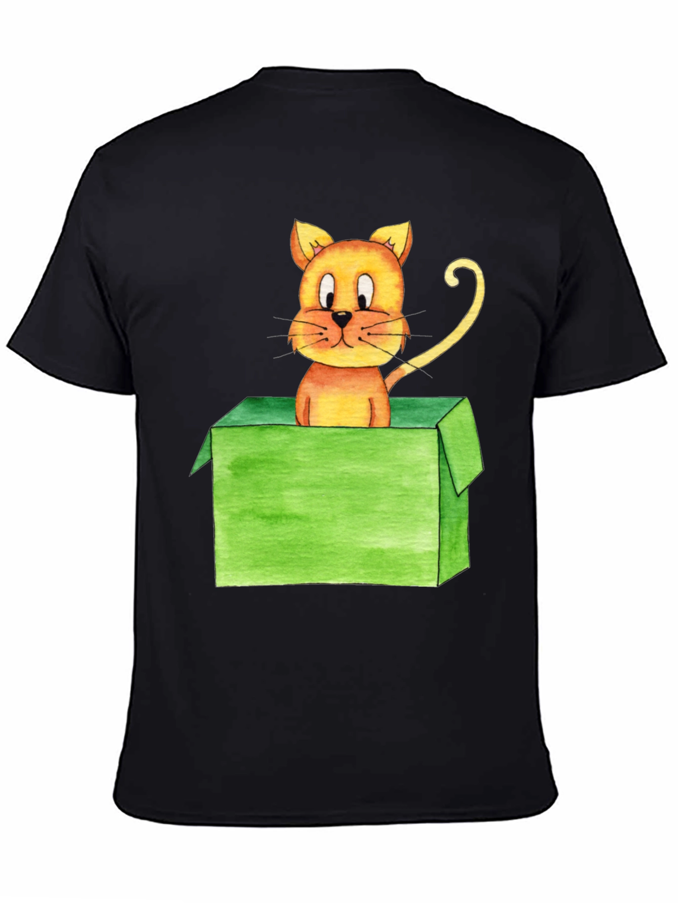 Cartoon Cat in Box Black T-Shirt