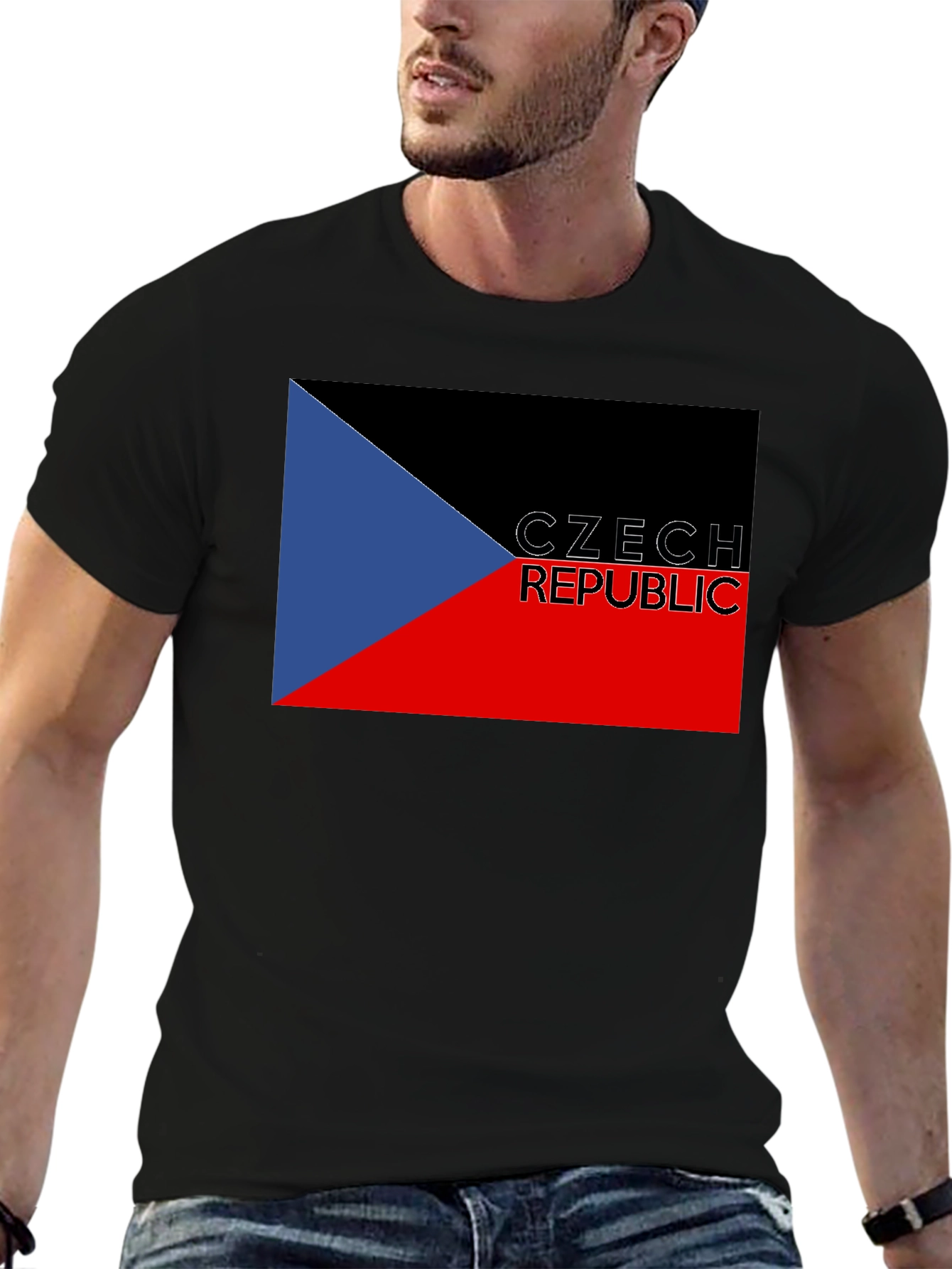 Czech Republic Flag T-Shirt - Black