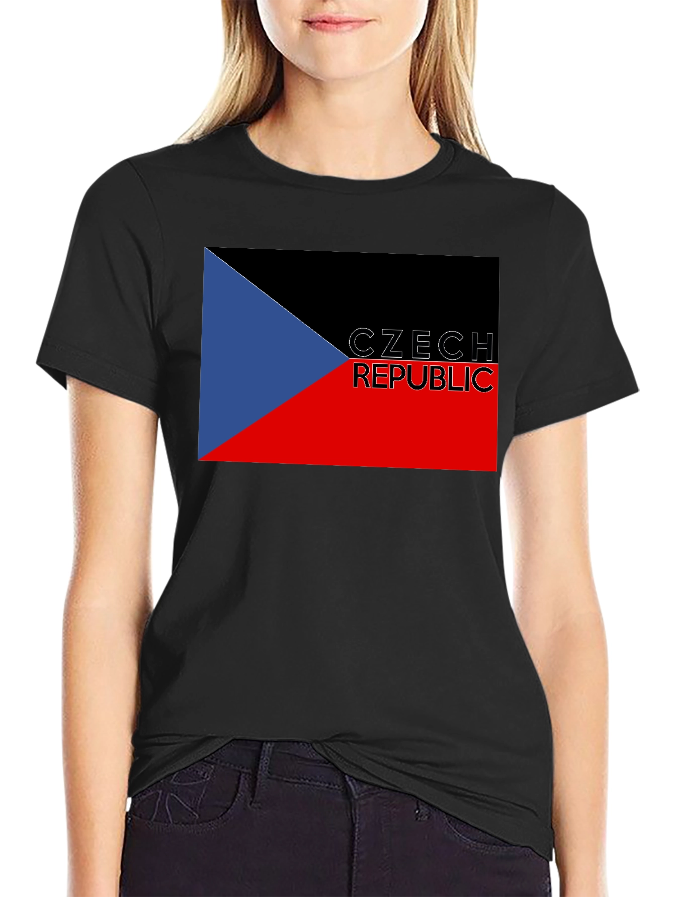 Czech Republic Flag T-Shirt - Black