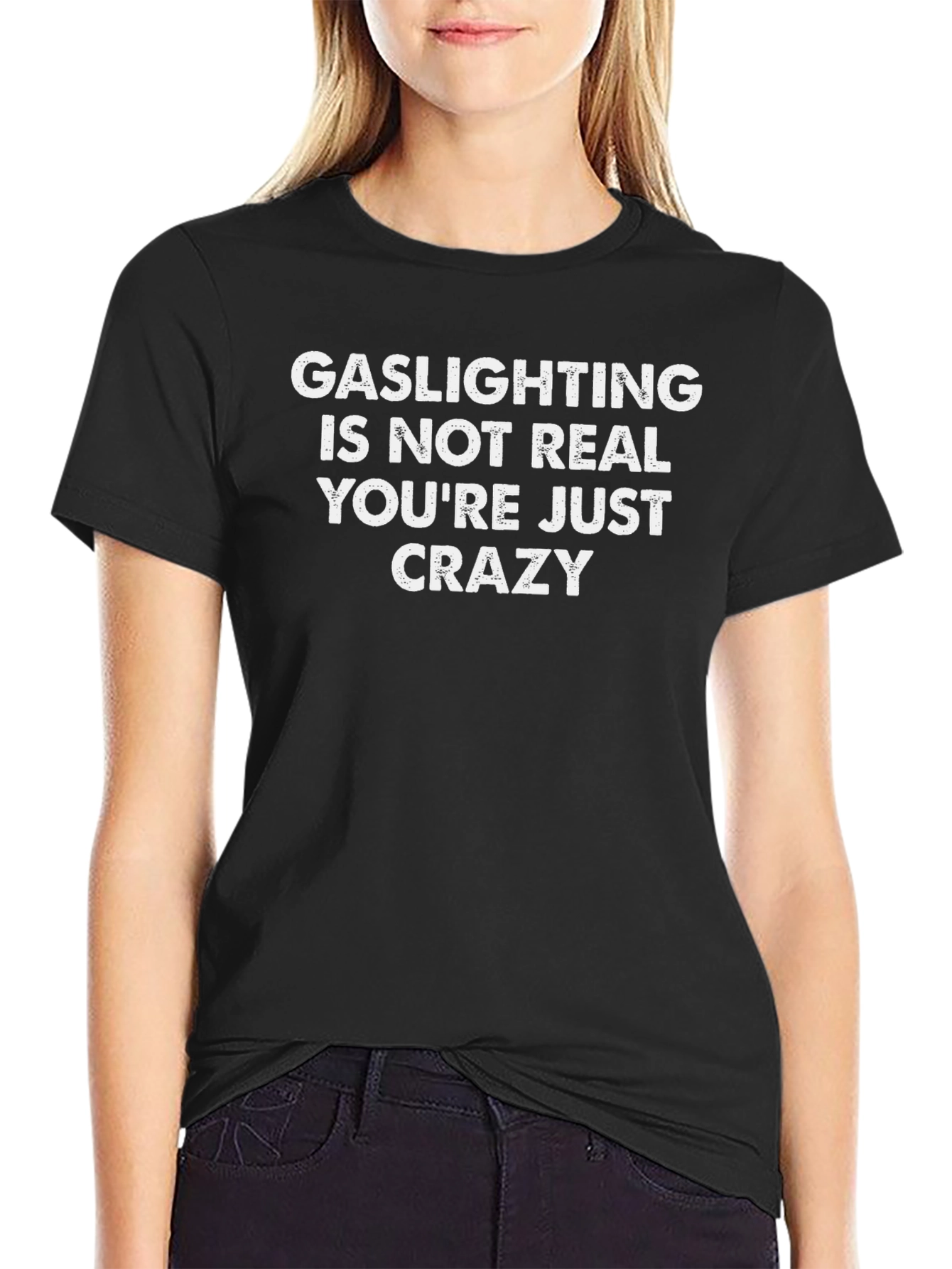 Gaslighting Slogan Black Cotton T-Shirt