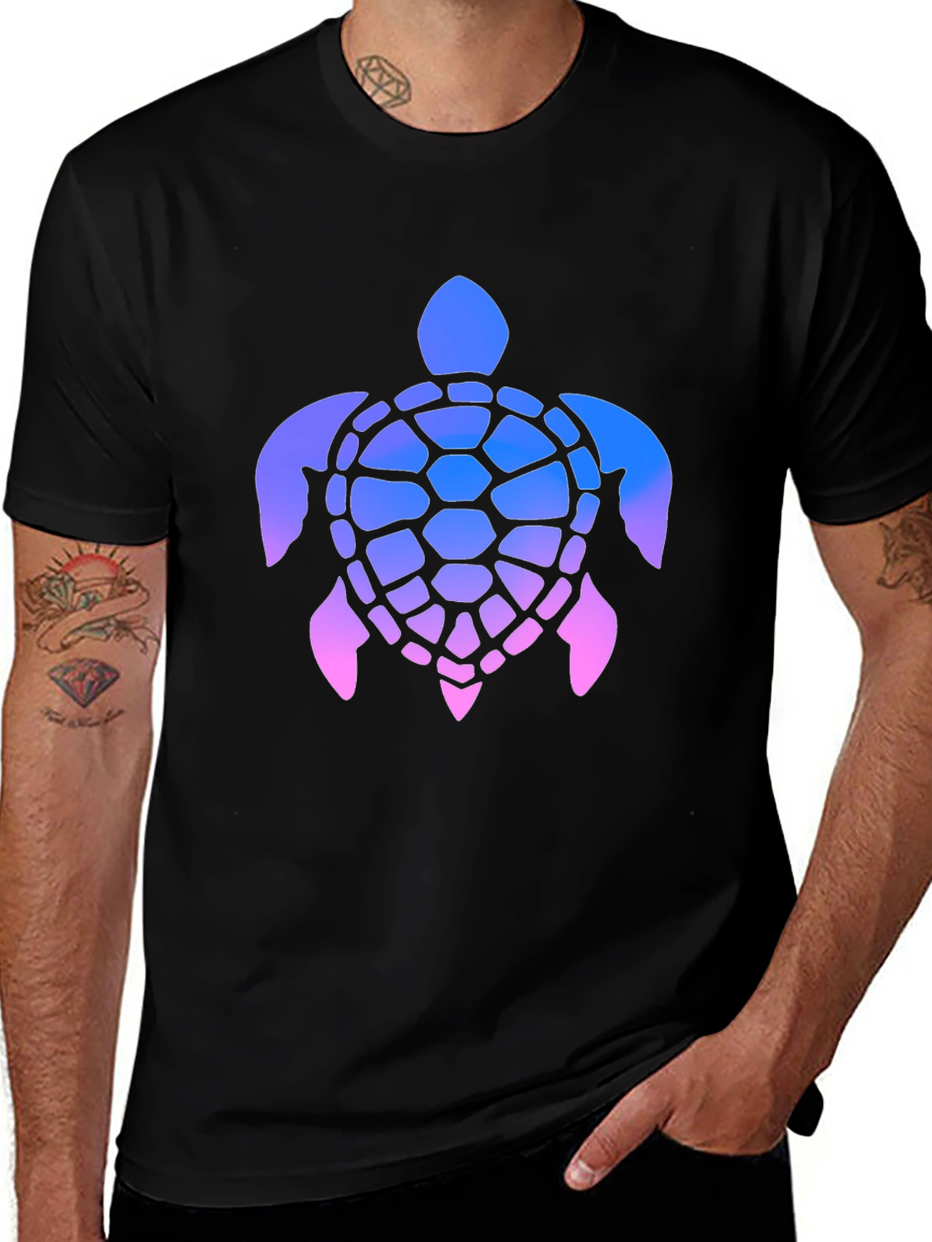 Gradient Turtle Graphic Tee - Stylish Mens Black T-Shirt