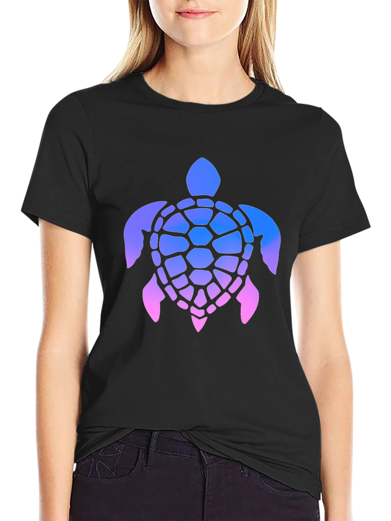 Gradient Turtle Graphic Tee - Stylish Mens Black T-Shirt