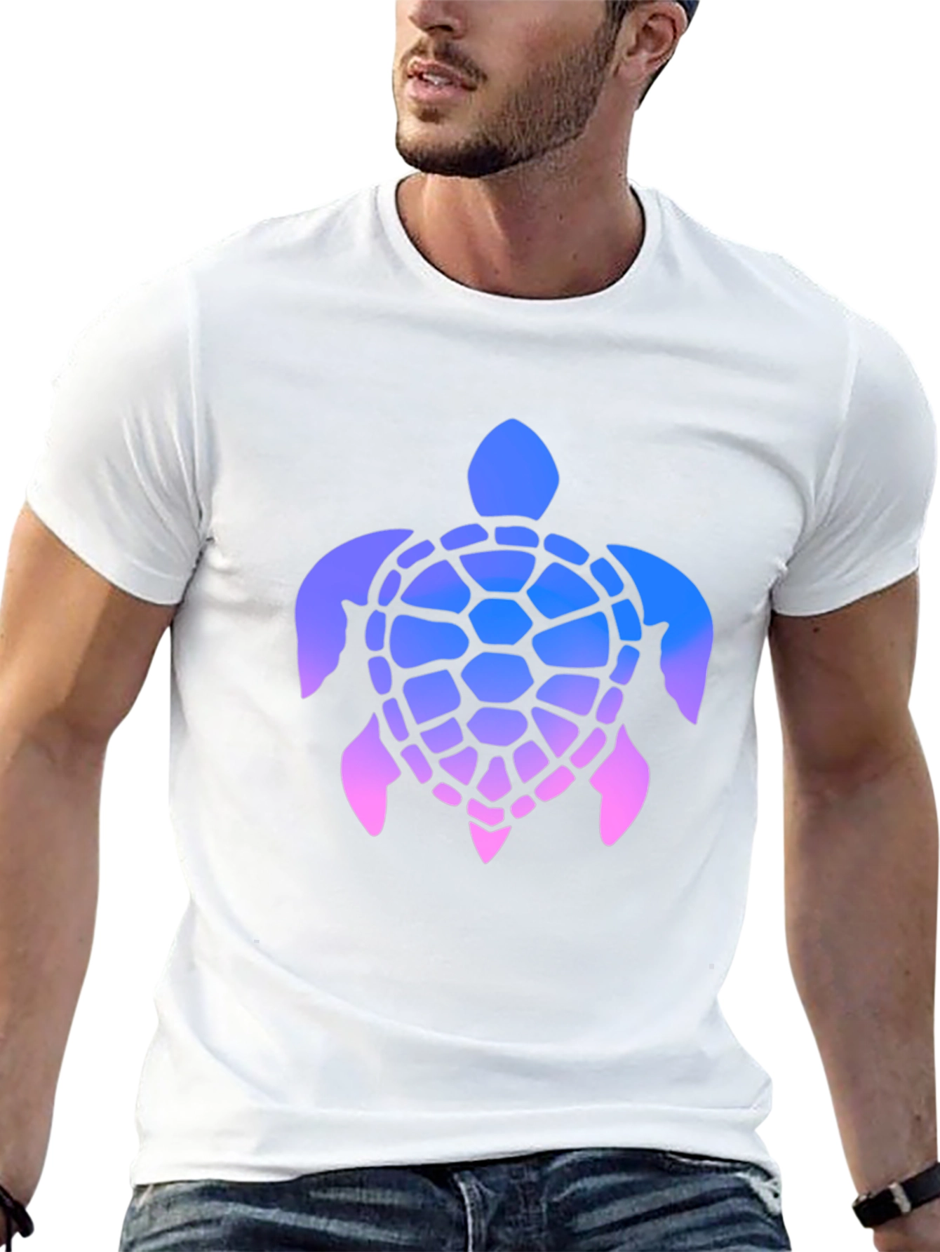 Gradient Turtle Graphic Tee - Stylish Mens Black T-Shirt