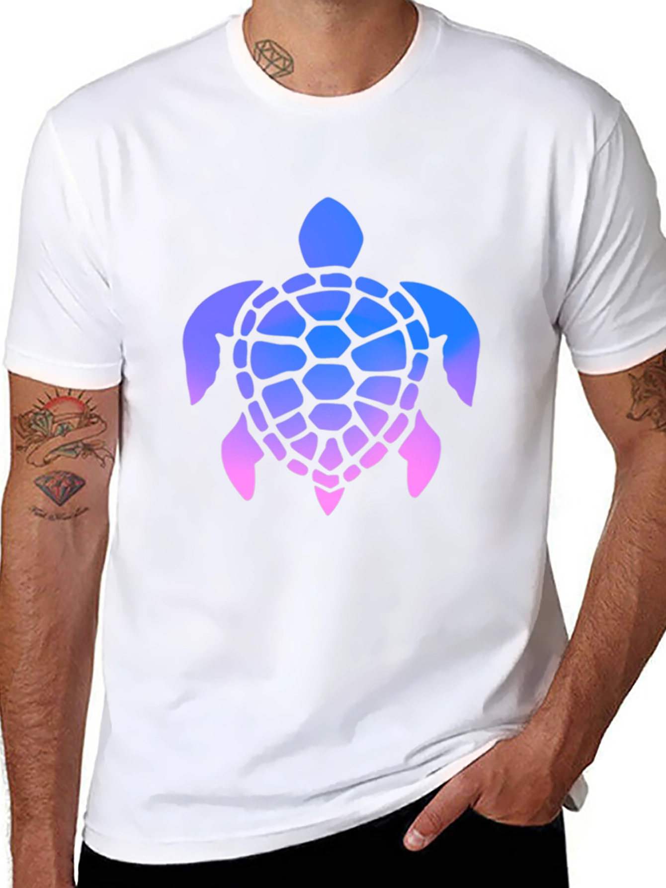 Gradient Turtle Graphic Tee - Stylish Mens Black T-Shirt
