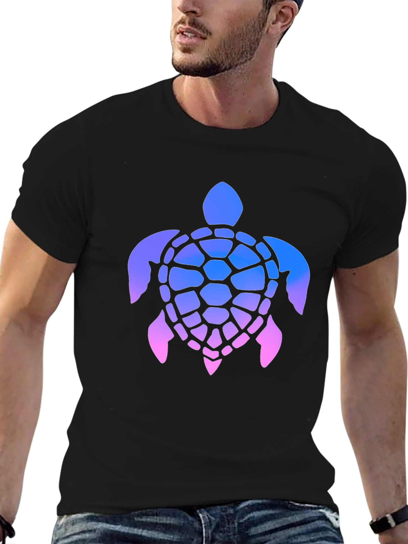 Gradient Turtle Graphic Tee - Stylish Mens Black T-Shirt