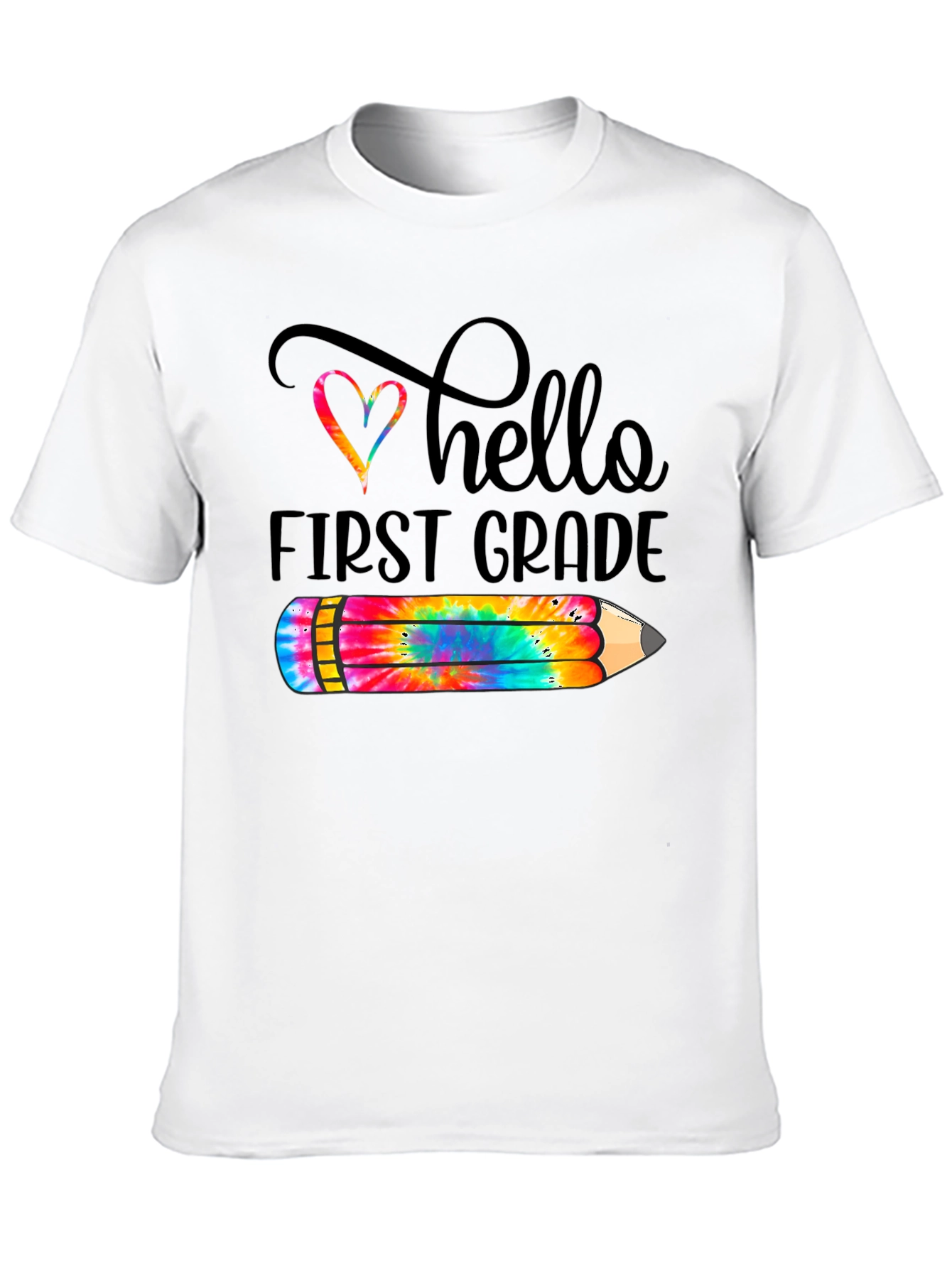 Hello First Grade Tie Dye Pencil T-Shirt