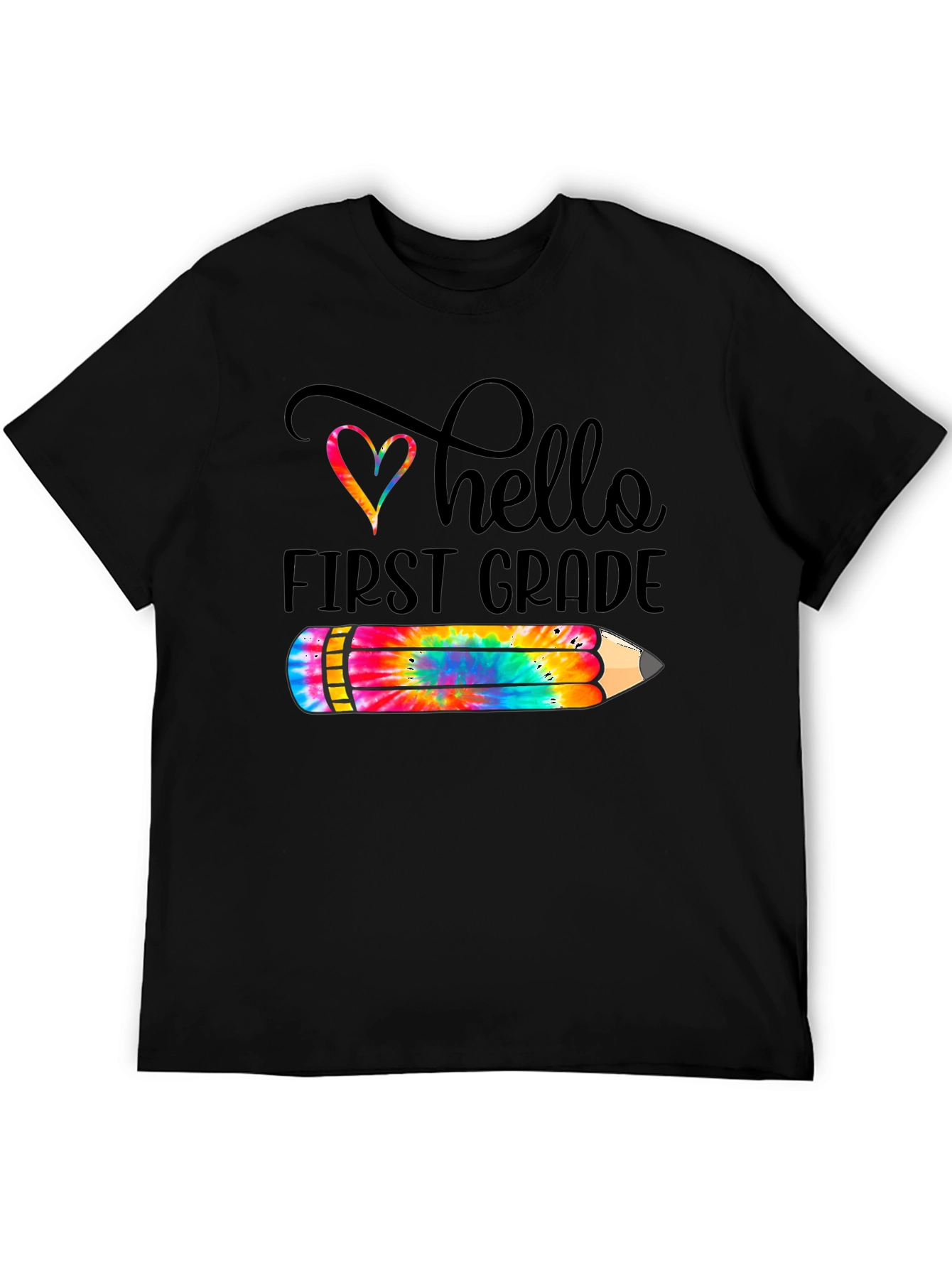 Hello First Grade Tie Dye Pencil T-Shirt