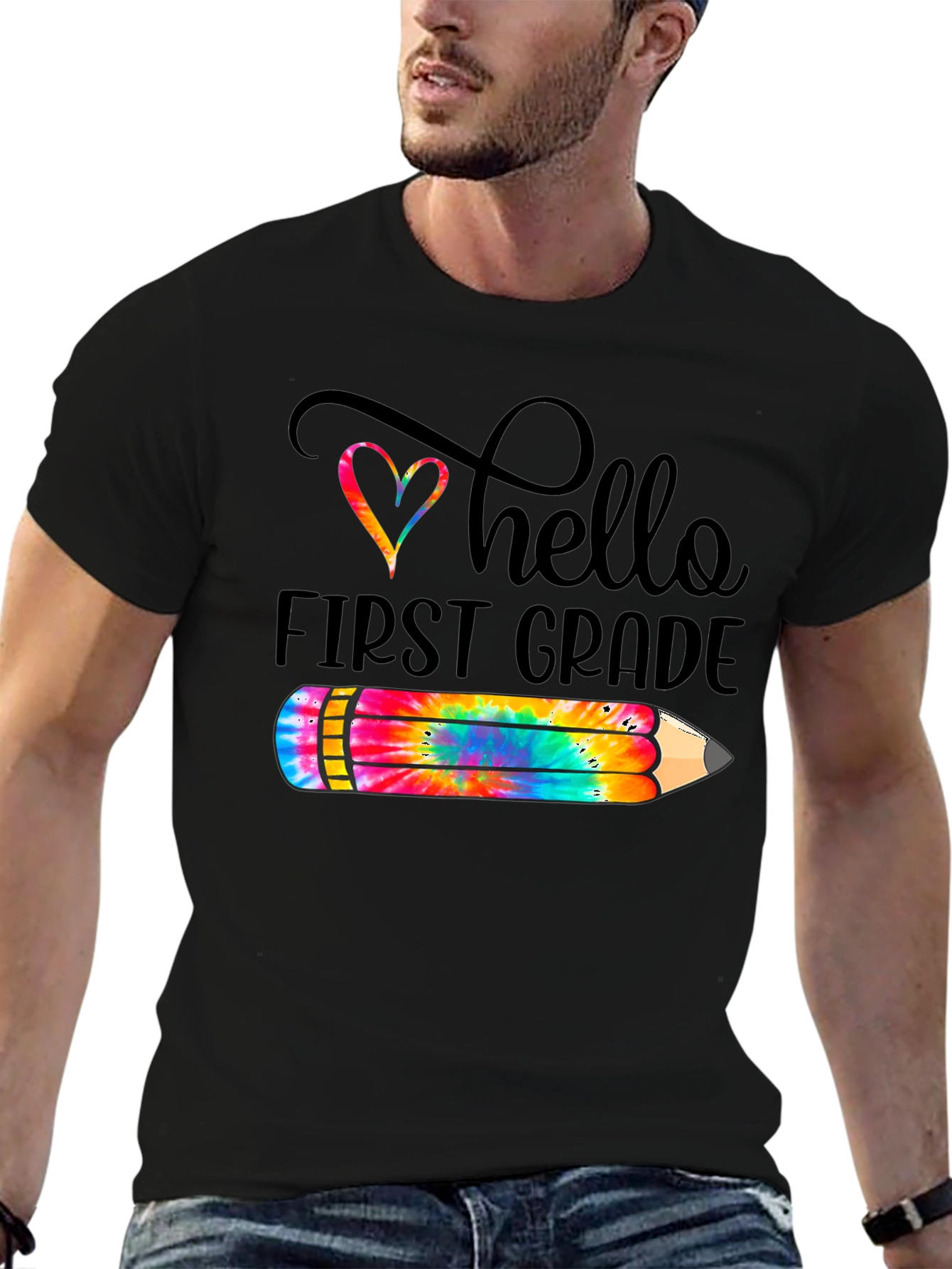Hello First Grade Tie Dye Pencil T-Shirt