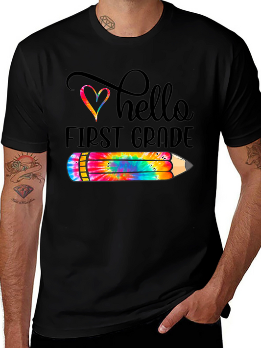 Hello First Grade Tie Dye Pencil T-Shirt