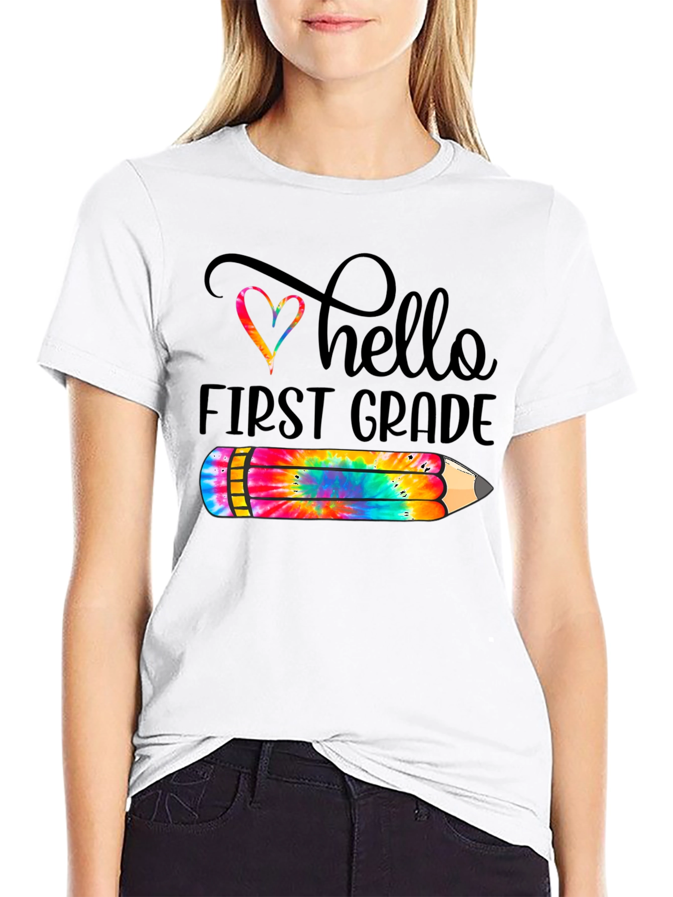 Hello First Grade Tie Dye Pencil T-Shirt
