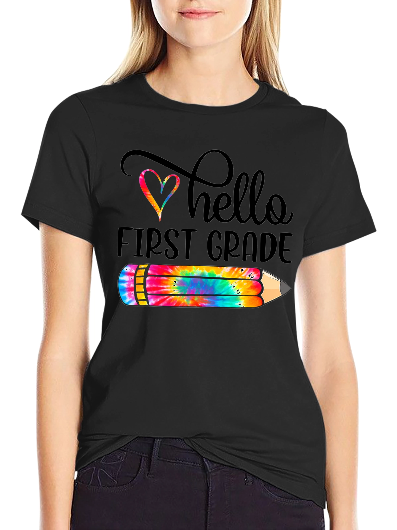 Hello First Grade Tie Dye Pencil T-Shirt