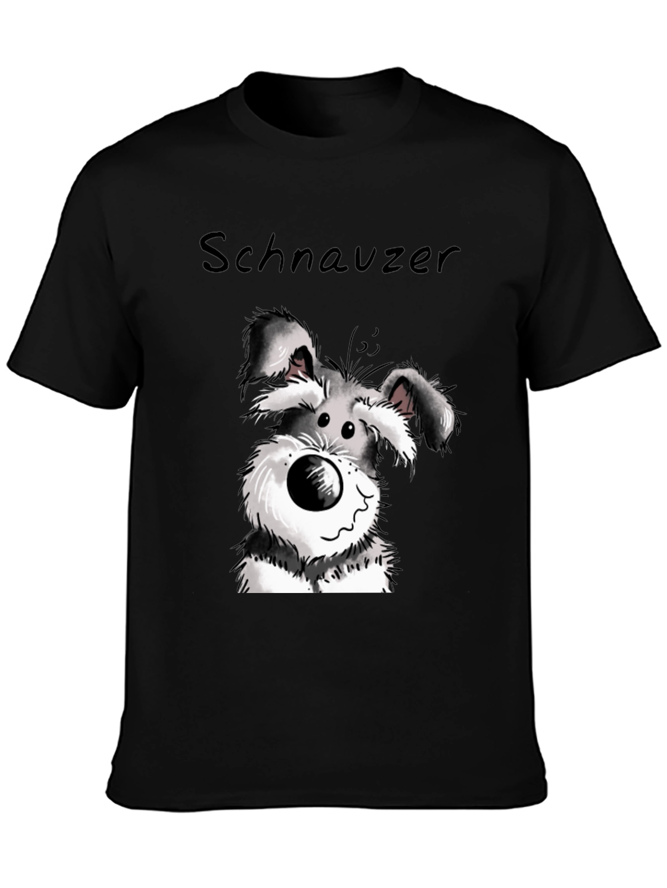 Schnauzer Cartoon Graphic Tee - Black Cotton Blend