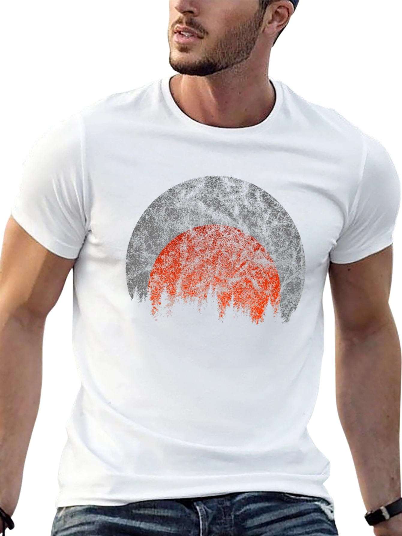 Retro Sunset Forest Graphic Tee - Black