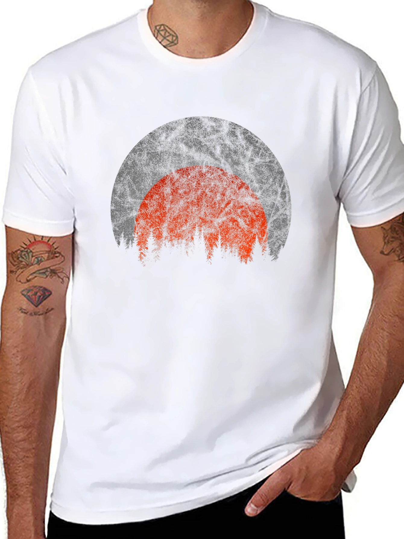 Retro Sunset Forest Graphic Tee - Black