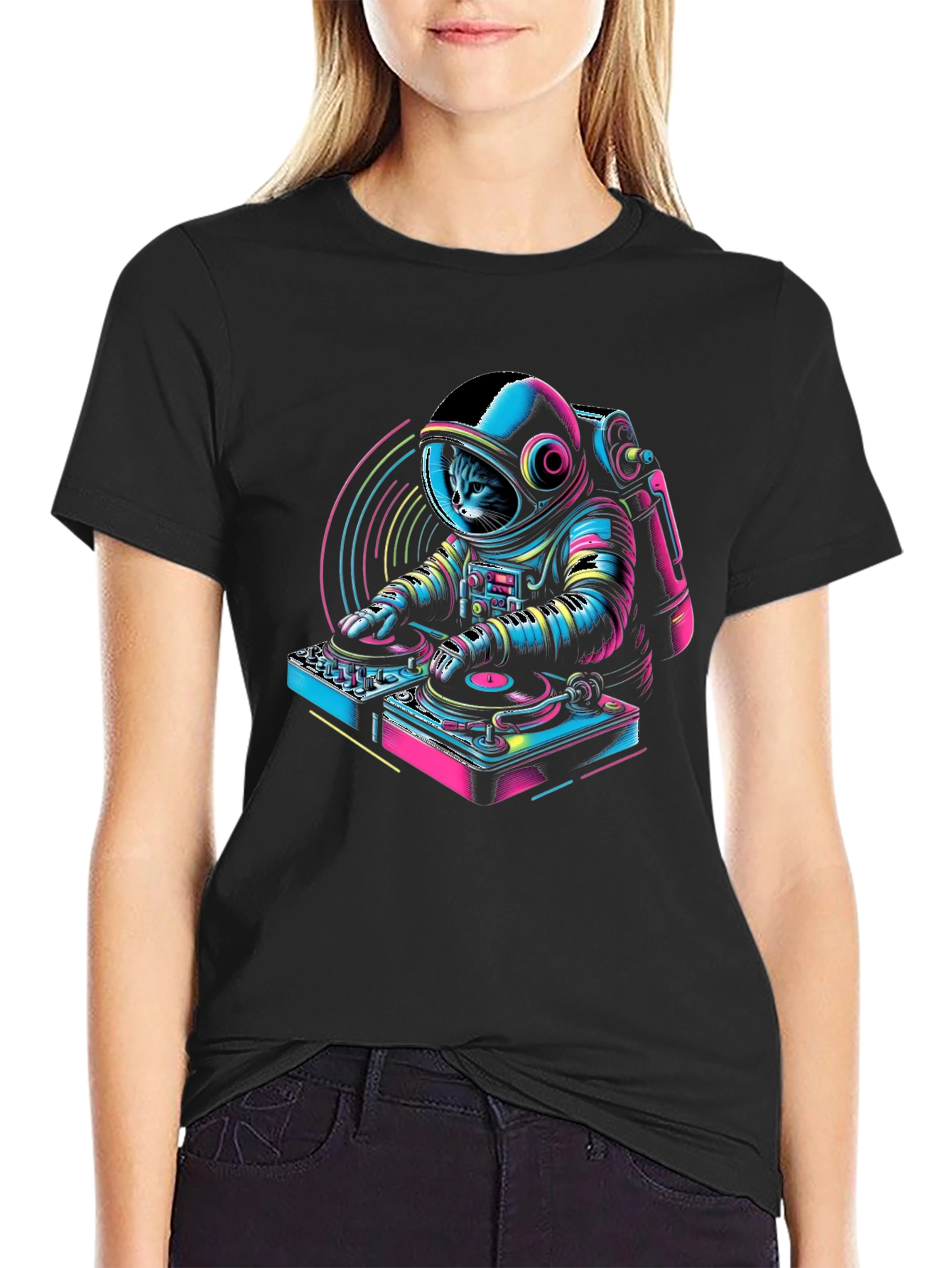 DJ Astro Cat Black T-Shirt