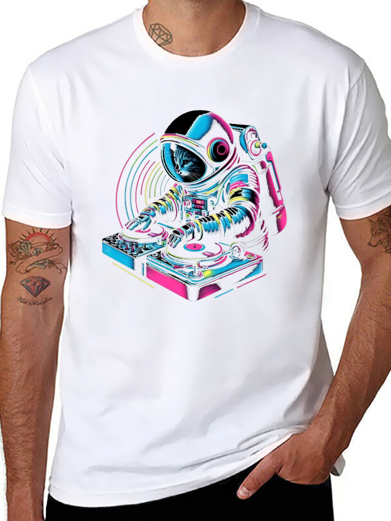DJ Astro Cat Black T-Shirt