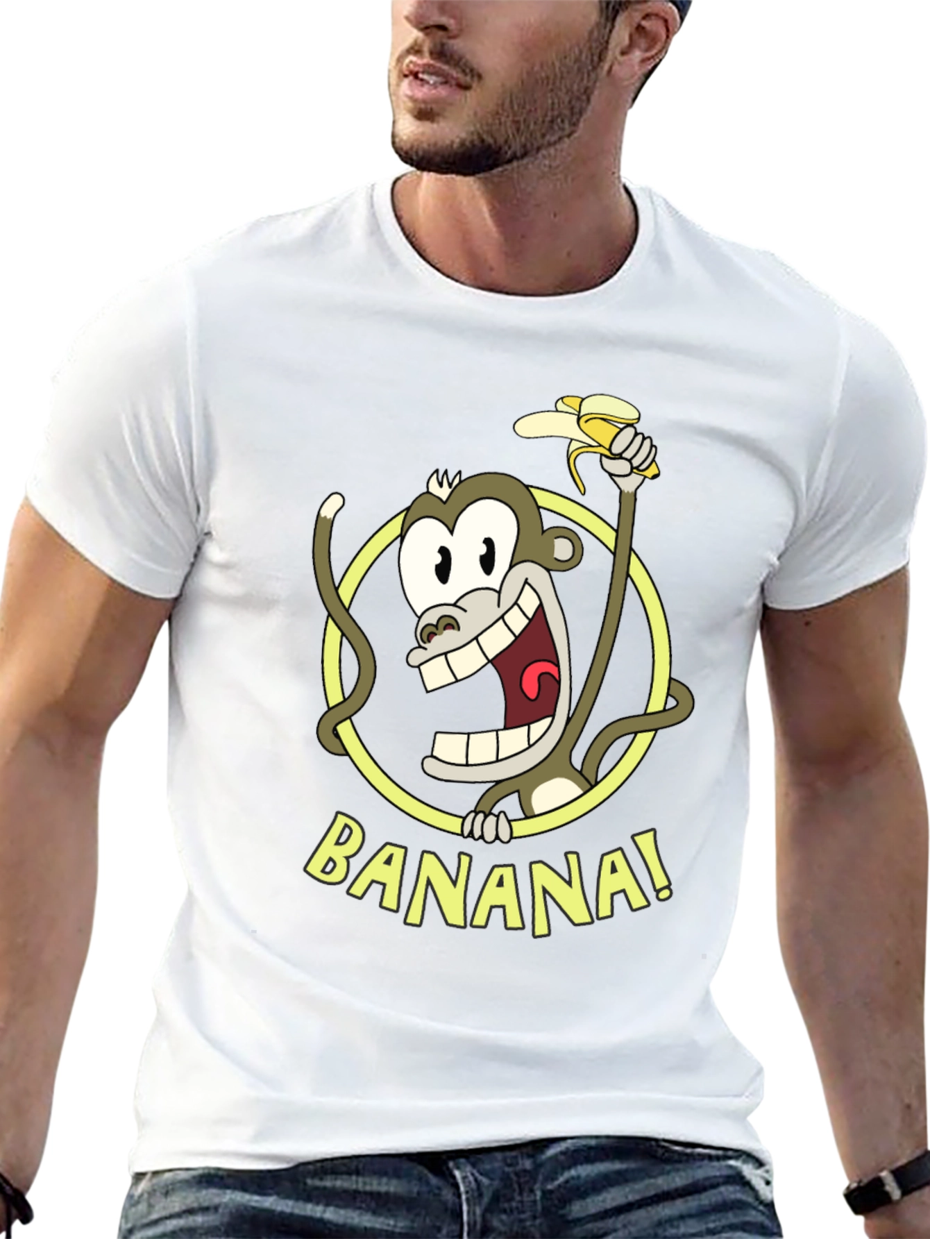 Funny Monkey Banana Graphic Tee - Black Cotton T-Shirt