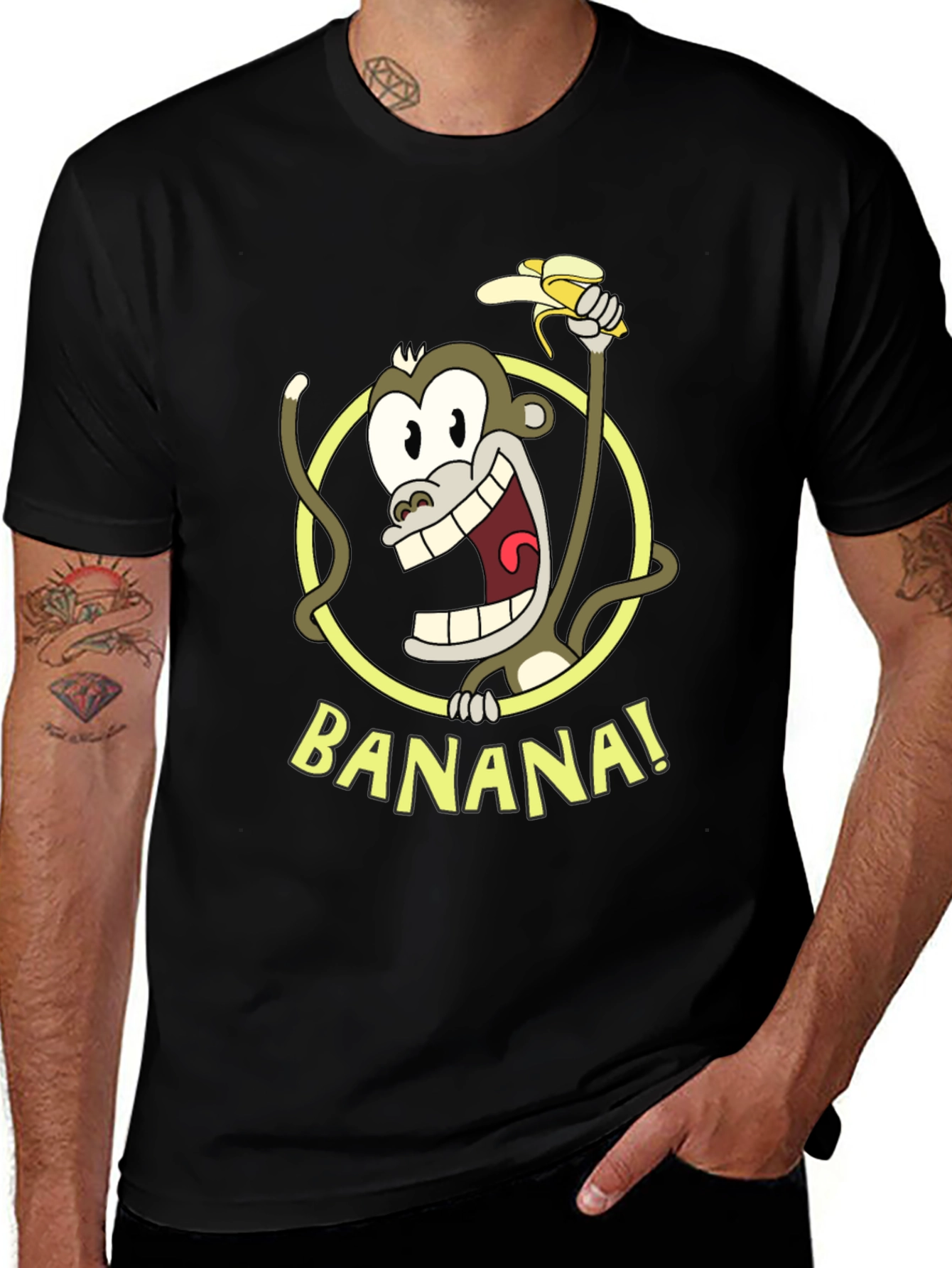 Funny Monkey Banana Graphic Tee - Black Cotton T-Shirt