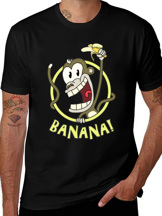 Funny Monkey Banana Graphic Tee - Black Cotton T-Shirt