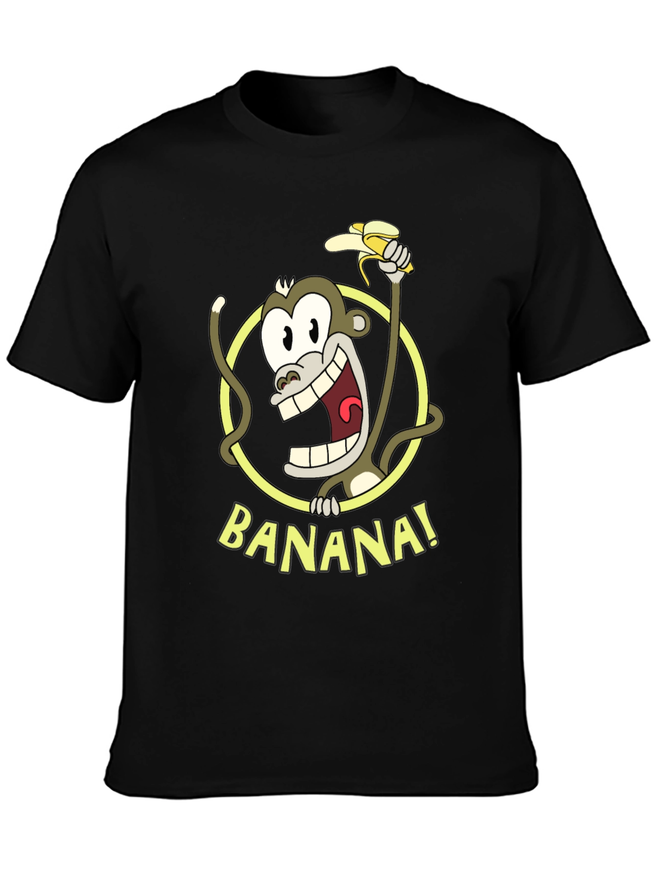 Funny Monkey Banana Graphic Tee - Black Cotton T-Shirt