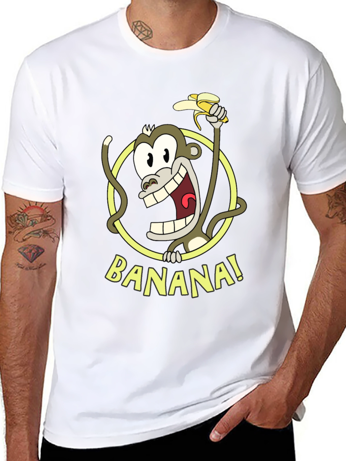 Funny Monkey Banana Graphic Tee - Black Cotton T-Shirt