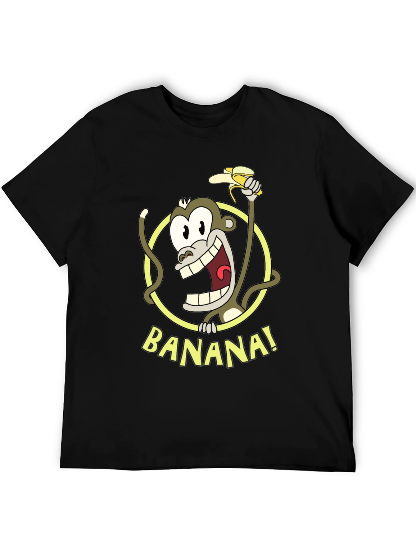 Funny Monkey Banana Graphic Tee - Black Cotton T-Shirt
