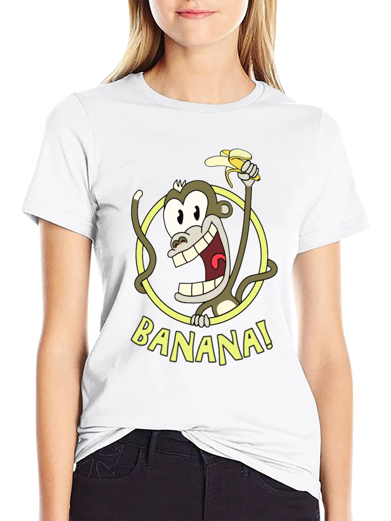 Funny Monkey Banana Graphic Tee - Black Cotton T-Shirt