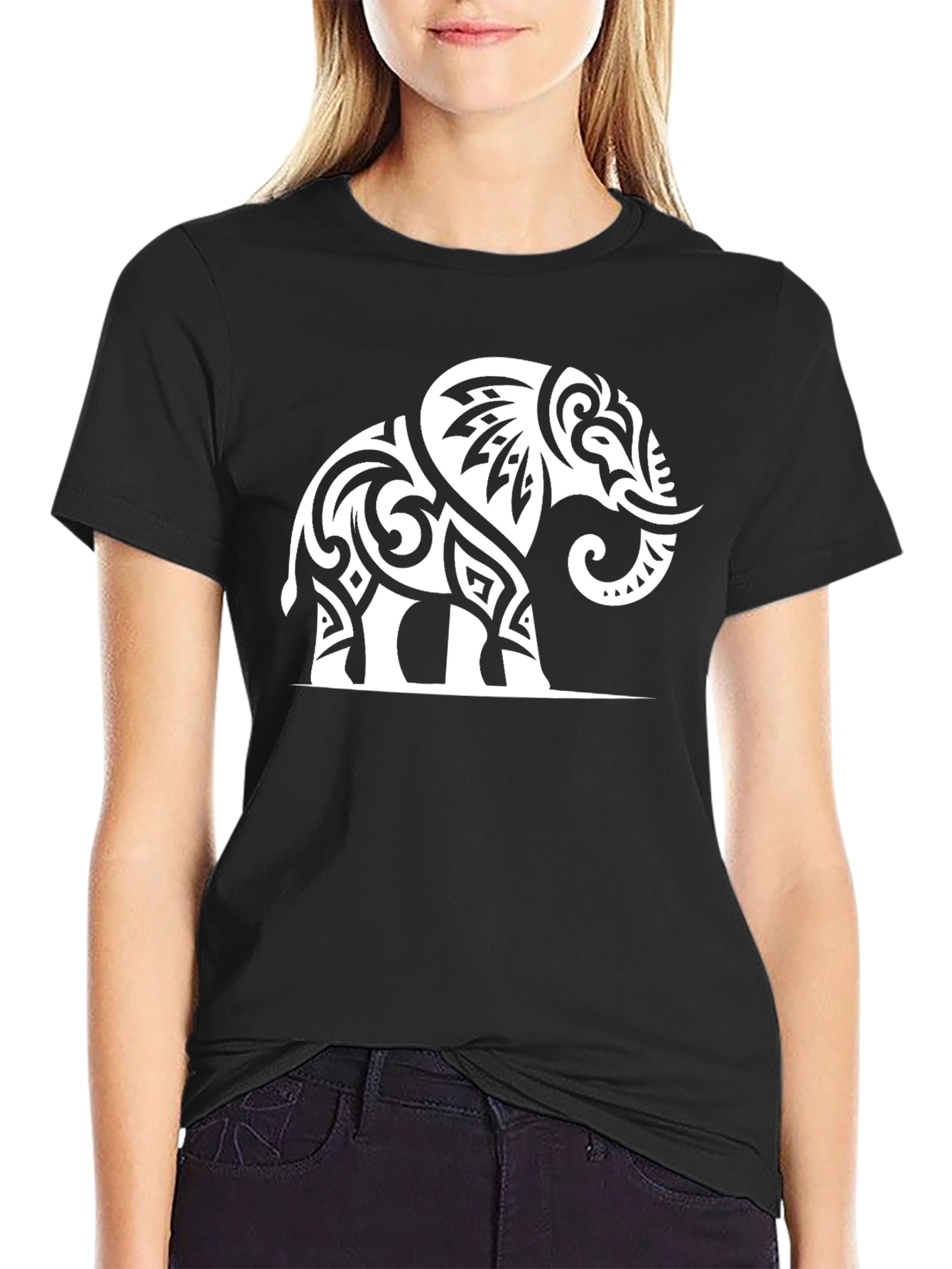 Tribal Elephant Graphic Tee - Black