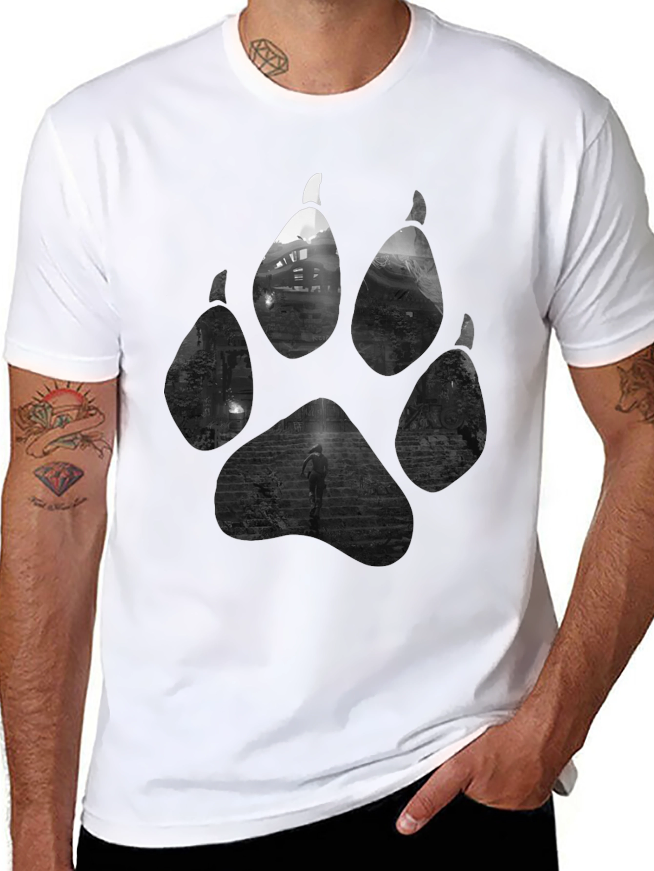 Wolf Paw Print T-Shirt - Nature Inspired Graphic Tee