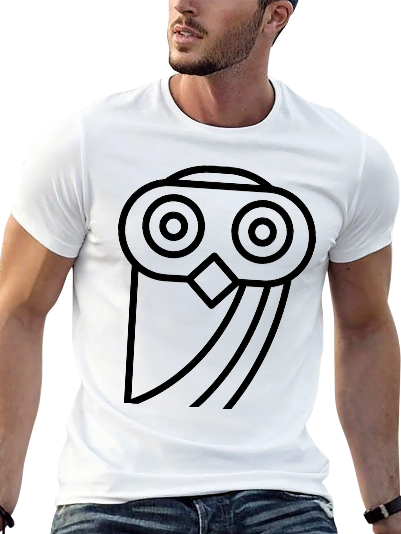 Abstract Owl Graphic Print Black Tee