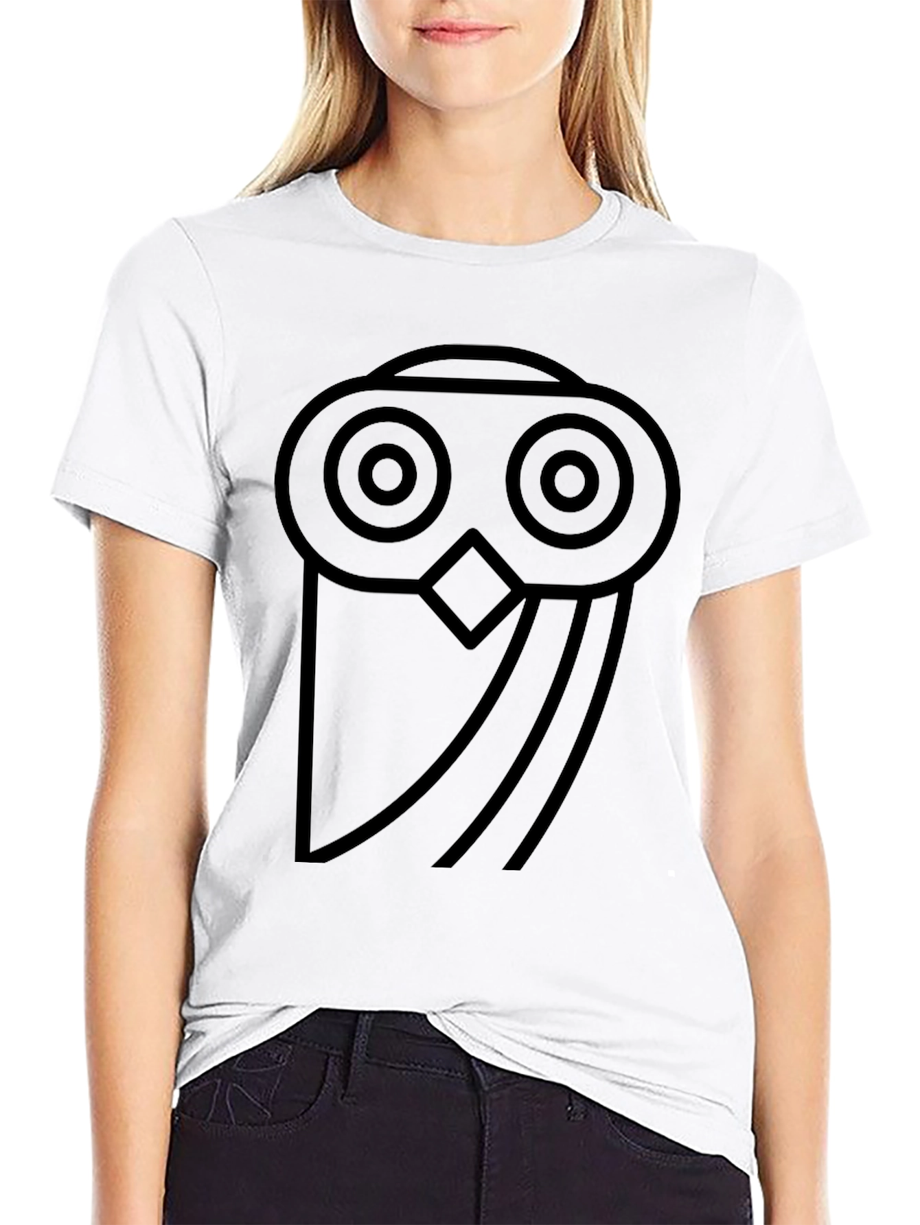 Abstract Owl Graphic Print Black Tee
